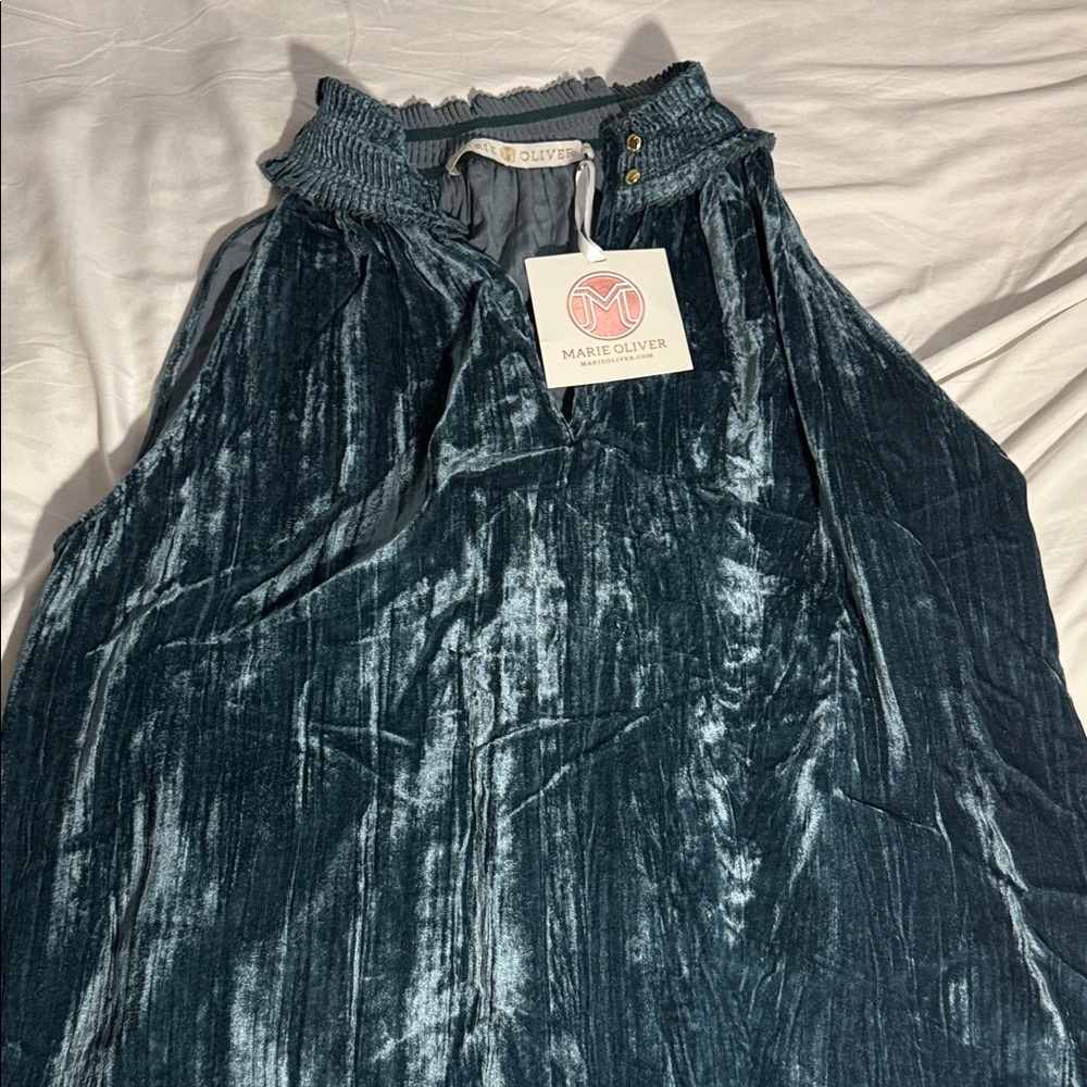 Marie Oliver Crushed Velvet A-Line Skirt in Deep Teal